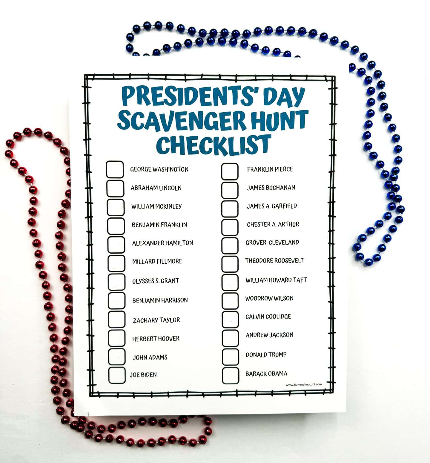 presidents day scavenger hunt checklist