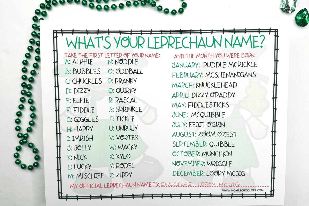 what is your leprechaun name printable