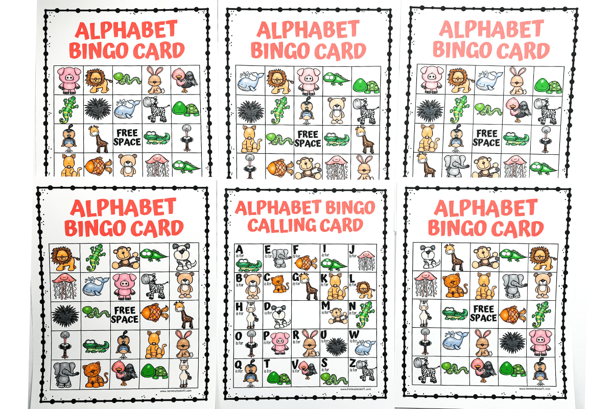 alphabet bingo printable game', showcasing detailed bingo cards with vibrant illustrations for each alphabet letter, perfect for teaching children letter recognition.