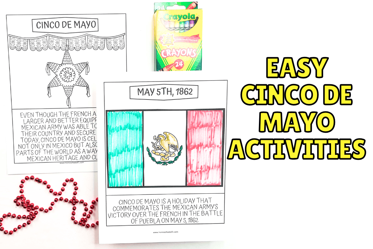 Easy Cinco de Mayo activities for kids with printable coloring pages and Mexican flag worksheet