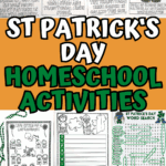 Printable St. Patrick’s Day homeschool activities for all ages including themed literacy pages, word puzzles, coloring sheets, and leprechaun worksheets.