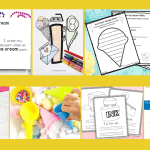 Educational collage showcasing 'Letter I activities for preschoolers' with various crafts and worksheets, including a handprint ice cream art, color-in pencil and ghost drawings, and ice cream themed writing prompts.