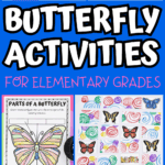 Educational butterfly crafts and worksheets for elementary students, including symmetry art, anatomy labeling, and learning games.