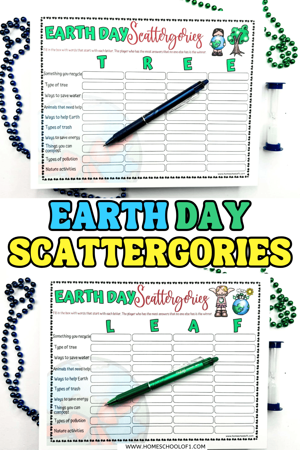 earth day scattergories free printable game sheets for kids and classroom