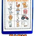 farm animal scavenger hunt` ON A BLUE STORAGE CLIPBOARD