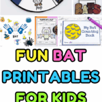 Fun bat printables for kids with educational activities like bat life cycle games, letter hunts, anatomy worksheets, and Halloween crafts.