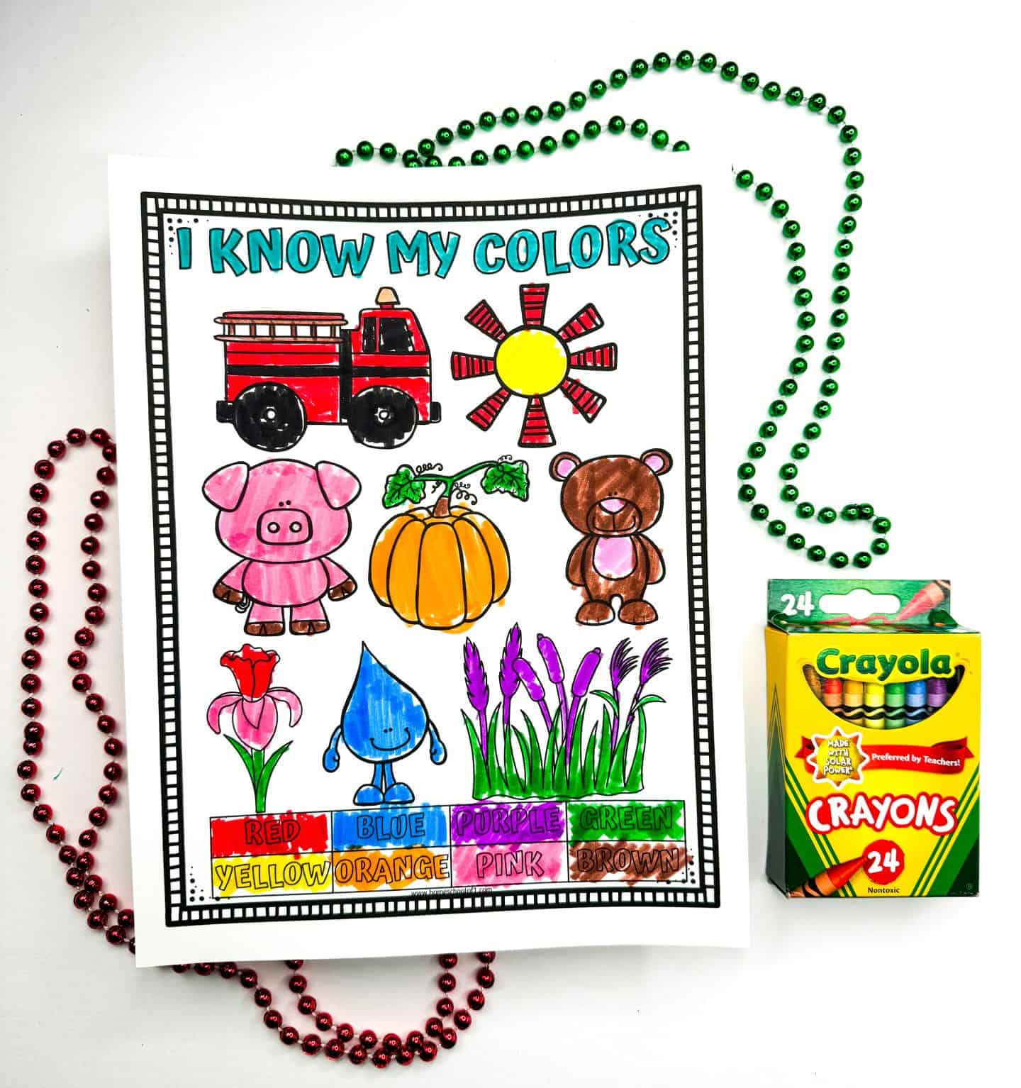 i know my colors objects worksheet colored in bright colors 