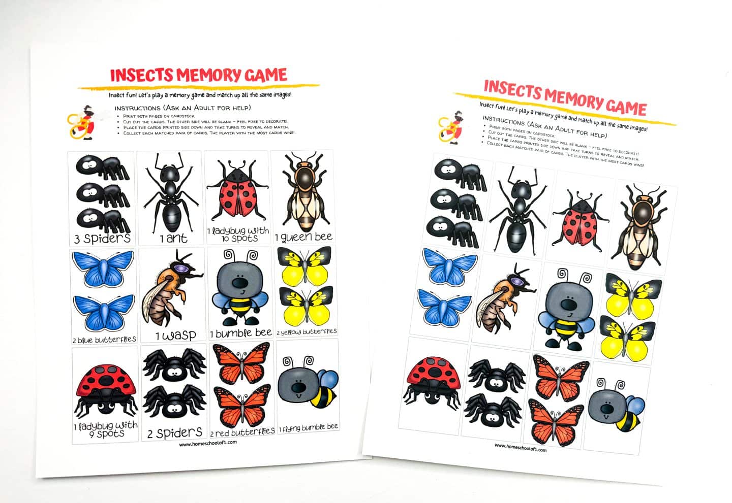 insect memory game free printable