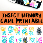 The image is of two insect memory game cards sheets. They include illustrations of insects such as spiders, ants, butterflies, and bees, which can be cut out and used for matching pairs in a memory game.