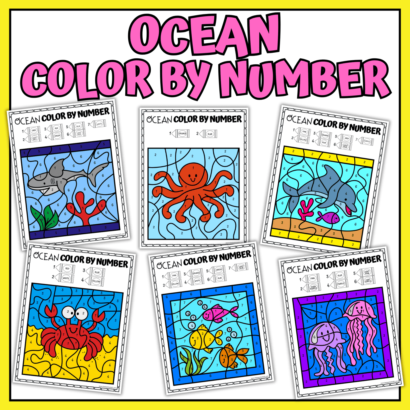 color by number ocean worksheets