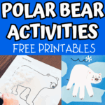 Brightly colored collection of polar bear crafts and printables for kids, with letter tracing, color-by-number pages, and winter-themed Arctic animal projects.