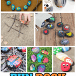 Fun rock activities for preschoolers with educational crafts like painted clocks, ladybugs, story stones, and color matching.