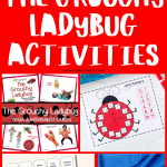 The Grouchy Ladybug' activities, featuring visuals of various learning cards and crafts, with bold red text stating 'The Grouchy Ladybug Activities'