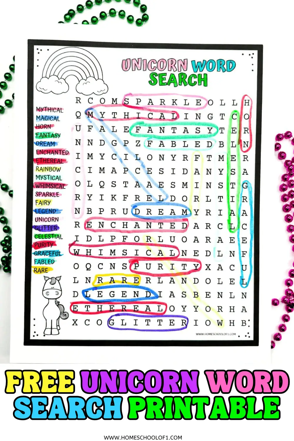 unicorn word search pdf