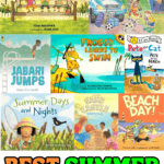 A collage of vibrant children's book covers with a summer theme, including titles like And Then Comes Summer, The Night Before Summer Vacation, Pete the Cat: Pete at the Beach, and Jabari Jumps. The bottom of the image features bold, colorful text that reads, “Best Summer Books for Kids,” designed to grab attention for a summer reading list.