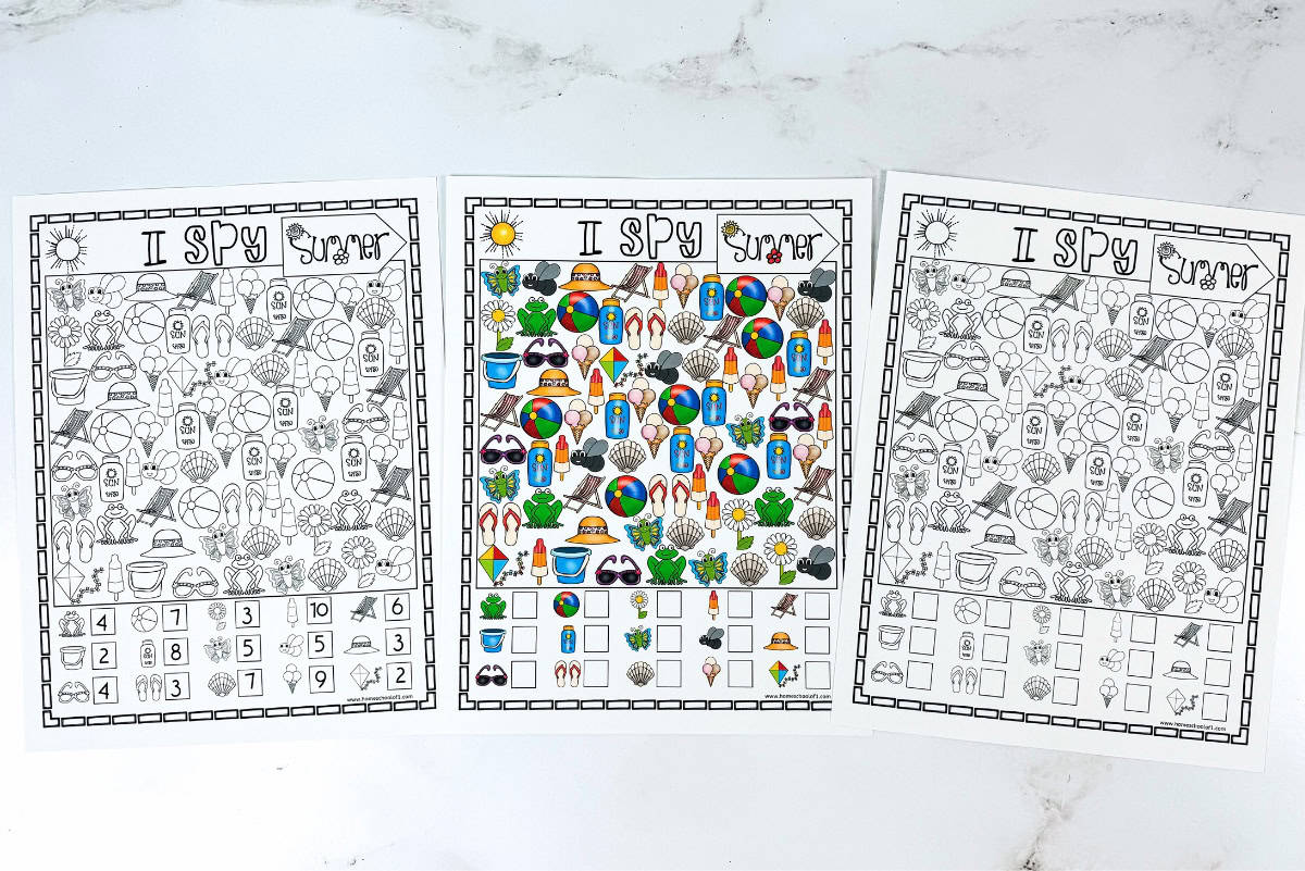free i spy summer worksheets