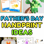 Collection of creative Father's Day handprint gift ideas for kids, including DIY crafts, keepsake plates, and printable cards.