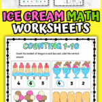 Fun ice cream math worksheets bundle for early learners with counting, pattern recognition, and number writing activities.