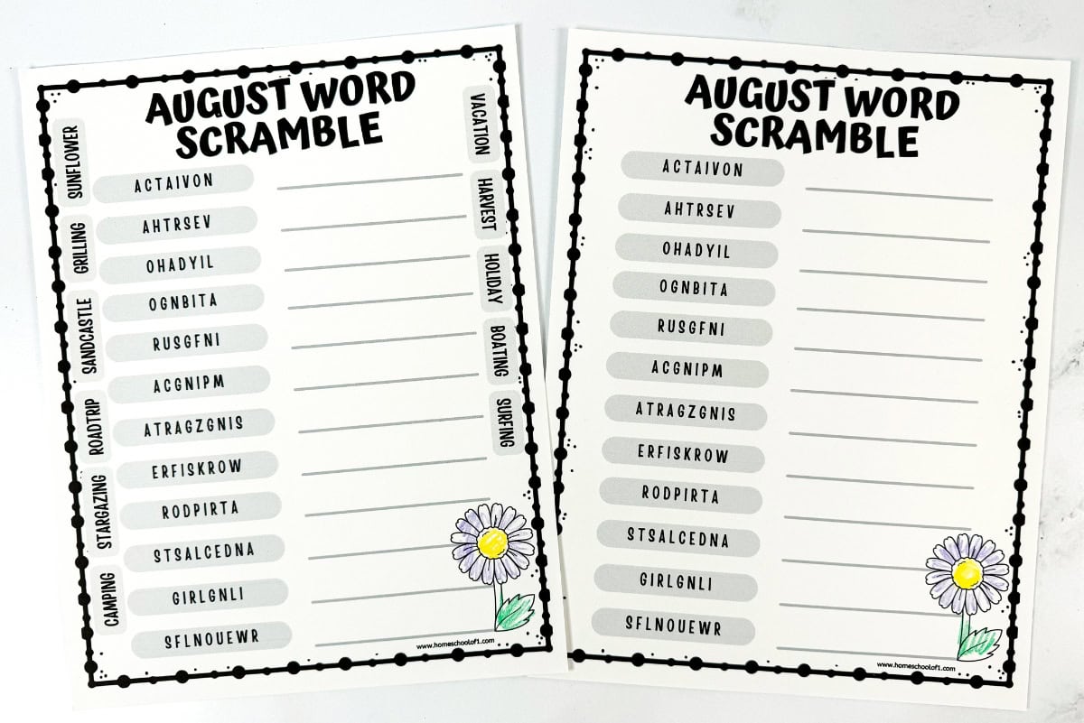 august word scramble free printable