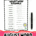 Free August word scramble printable for kids! A fun, screen-free summer activity that builds vocabulary and spelling skills.