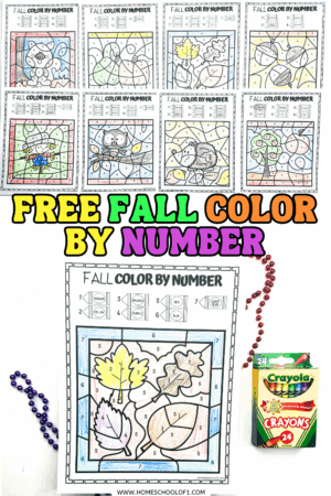 Free Fall Color by Number Worksheets