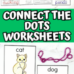 Free printable cat and dog connect the dots worksheets with tracing words and coloring activities for kids.