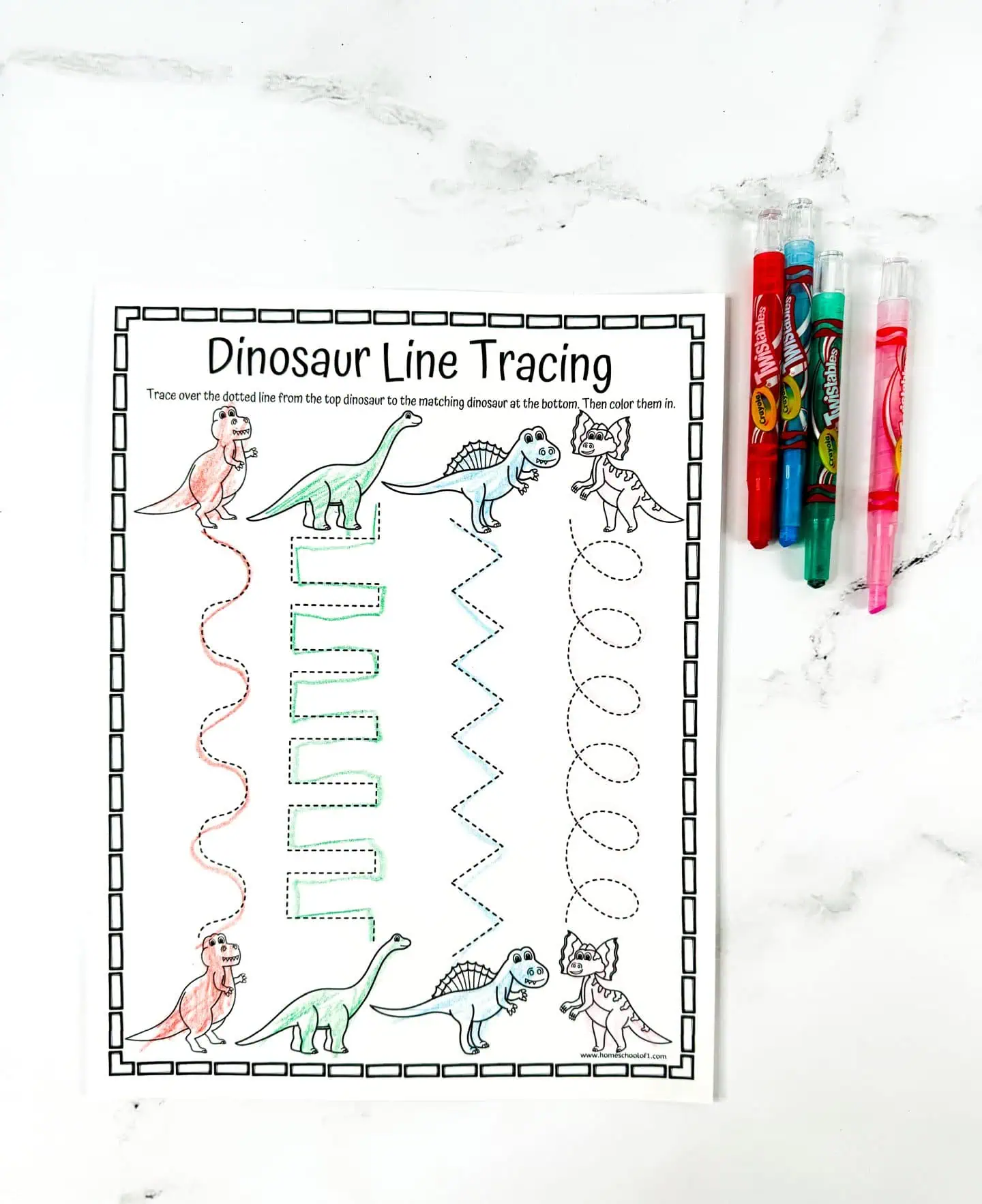 Dinosaur Tracing Worksheet (5 Free Printables)