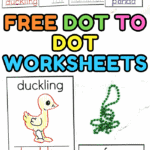 Free printable animal connect the dots worksheets for kids featuring bird, bunny, cat, dog, duckling, fox, hamster, panda, and turtle with tracing words.