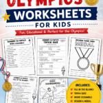 Summer Olympics worksheet printable for kids featuring Olympic trivia questions, fill-in-the-blank activities, word scrambles, athlete facts, coloring pages, and a design-your-own medal activity. Educational Olympic games worksheets for classroom, homeschool, and summer learning.