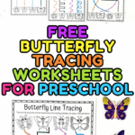 Free printable butterfly tracing page with letter B practice for preschool handwriting development.