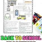 Fun printable back to school crossword puzzle for kids featuring clues about classroom items like books, lockers, and teachers.