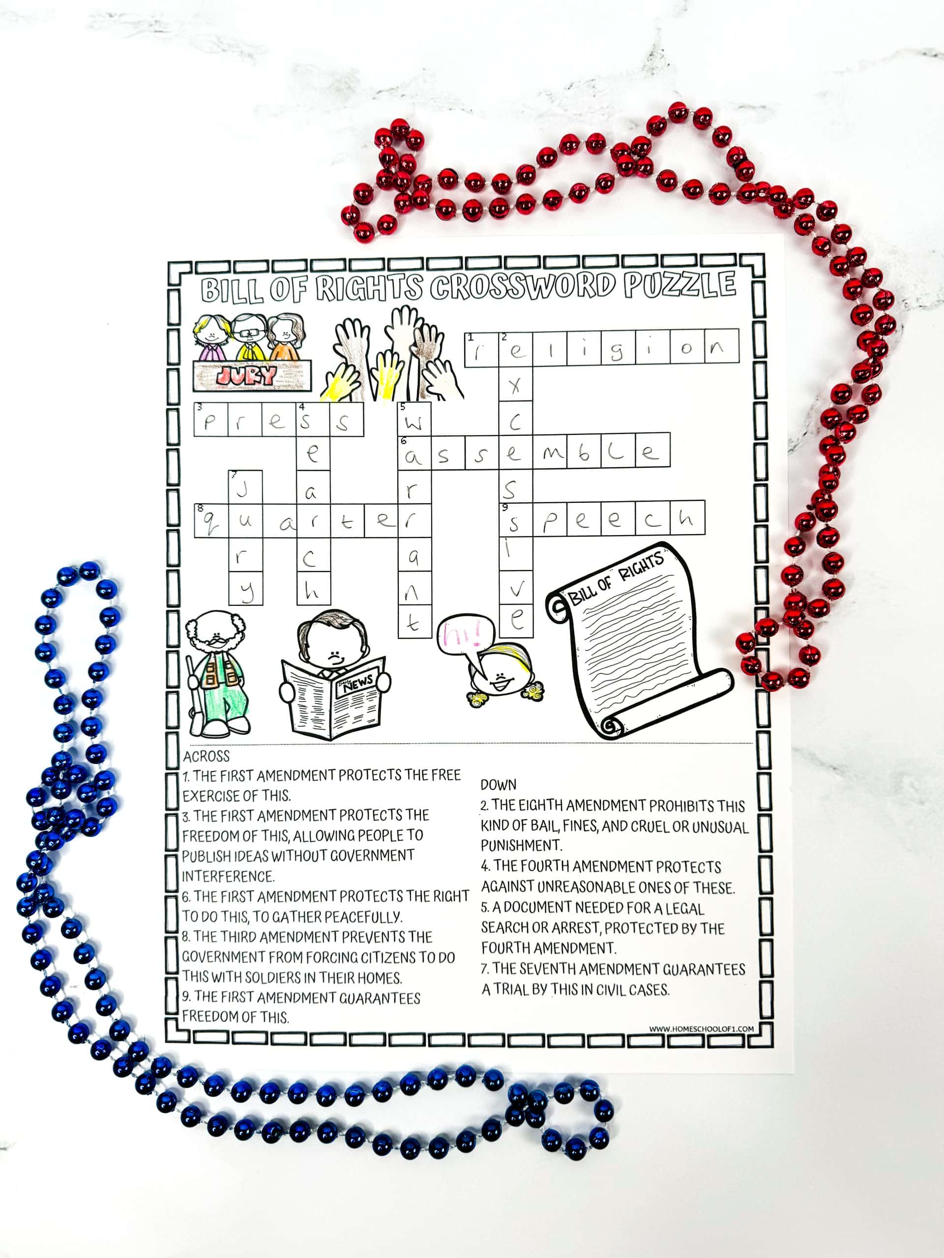 Bill of Rights Crossword Puzzle (Free Printable)