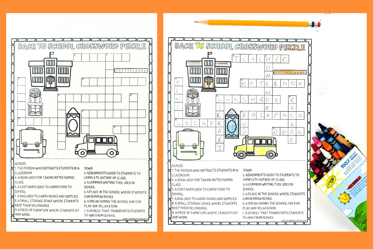 free back to school crossword puzzle