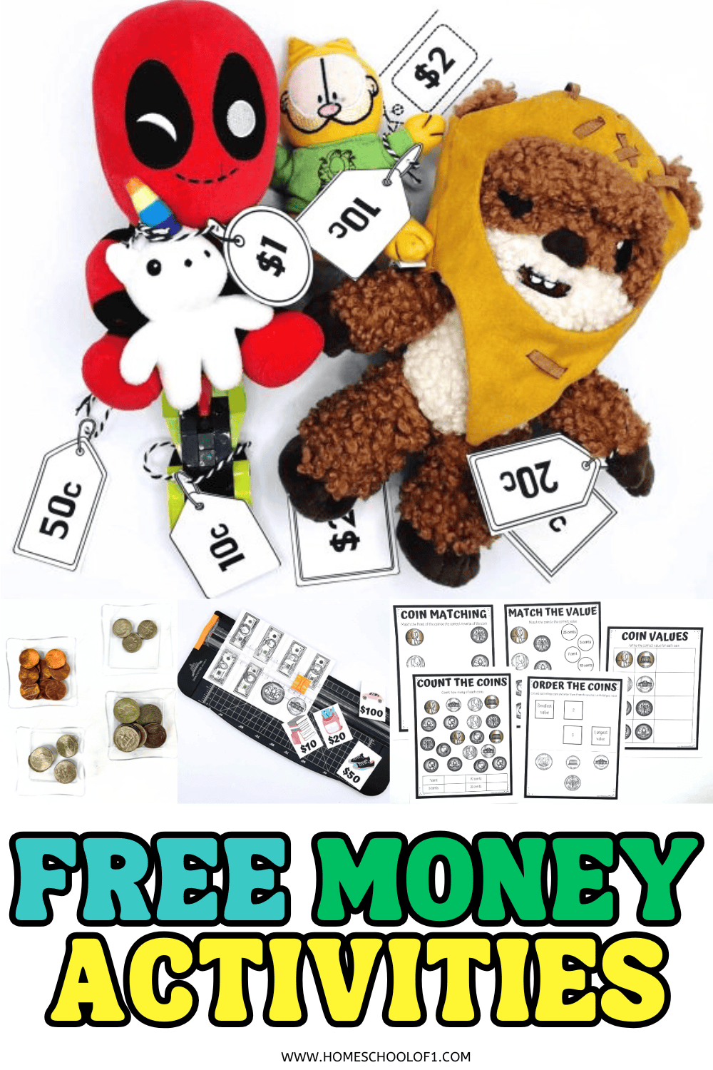 Toy store pretend play and printable money worksheets for free hands-on kindergarten money activities.

