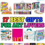 Colorful collage of 17 best gifts for kids who love art, including art kits, supplies, and creative projects for young artists.