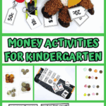 Money activities for kindergarten with price-tagged toys, coin rubbings, and printable worksheets for coin recognition.