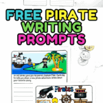 Pirate writing prompts printable pack for kids with 10 creative story starters and fun pirate-themed graphics.