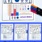 Roald Dahl-themed math worksheets for kids featuring BFG, Twits, and Matilda color, count, and graph activities
