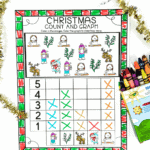 Completed Christmas bar graph worksheet showing festive images and a 1–5 graphing scale for early math learners.