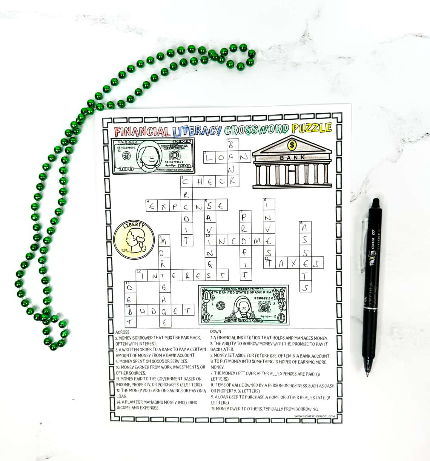 financial literacy crossword printable