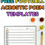 Set of three printable football acrostic poem templates for kids with fun illustrations and coloring elements