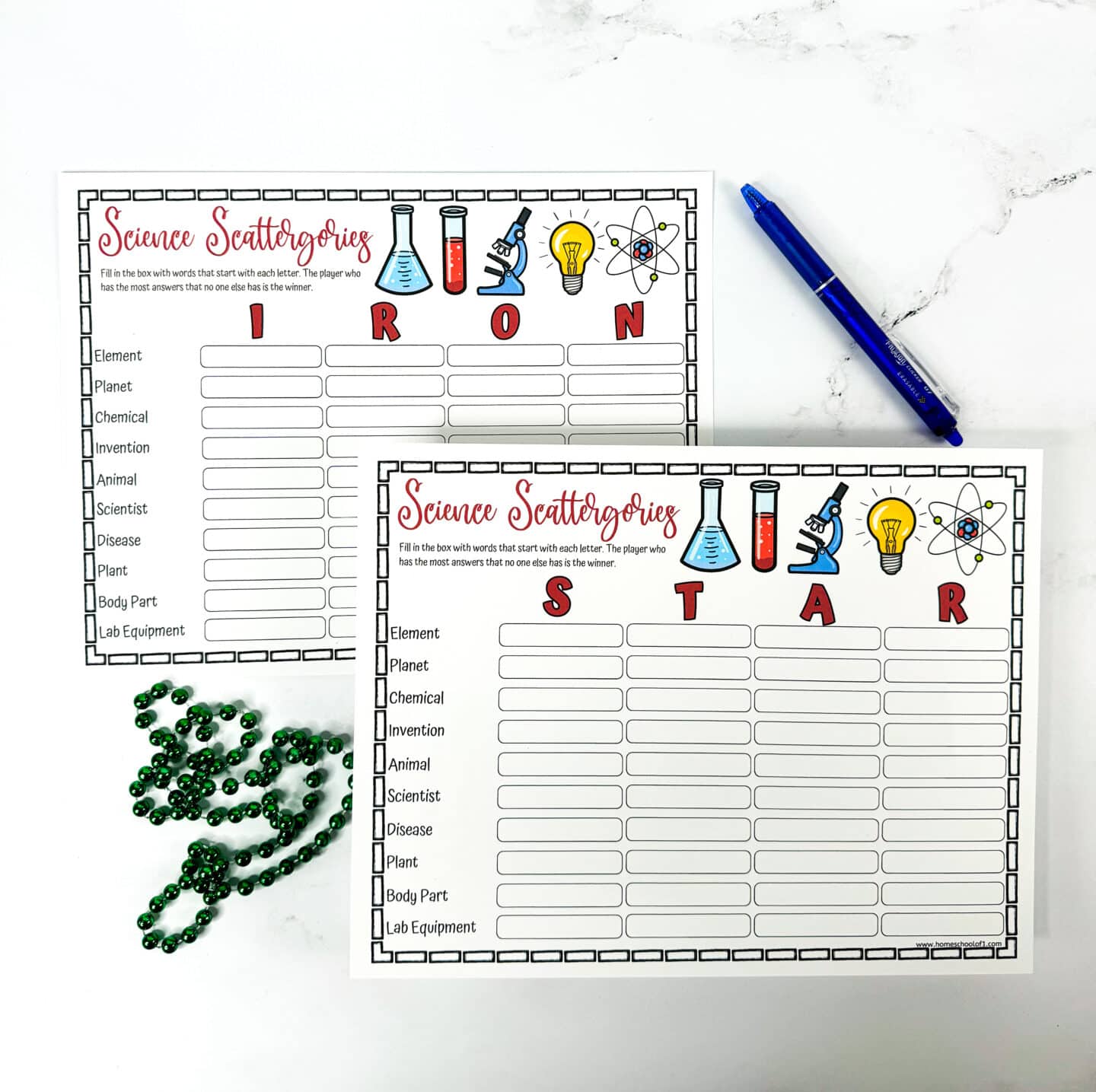 free science scattergories