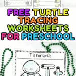 Free turtle tracing worksheets for preschool featuring line tracing, letter T practice, and turtle coloring pages.