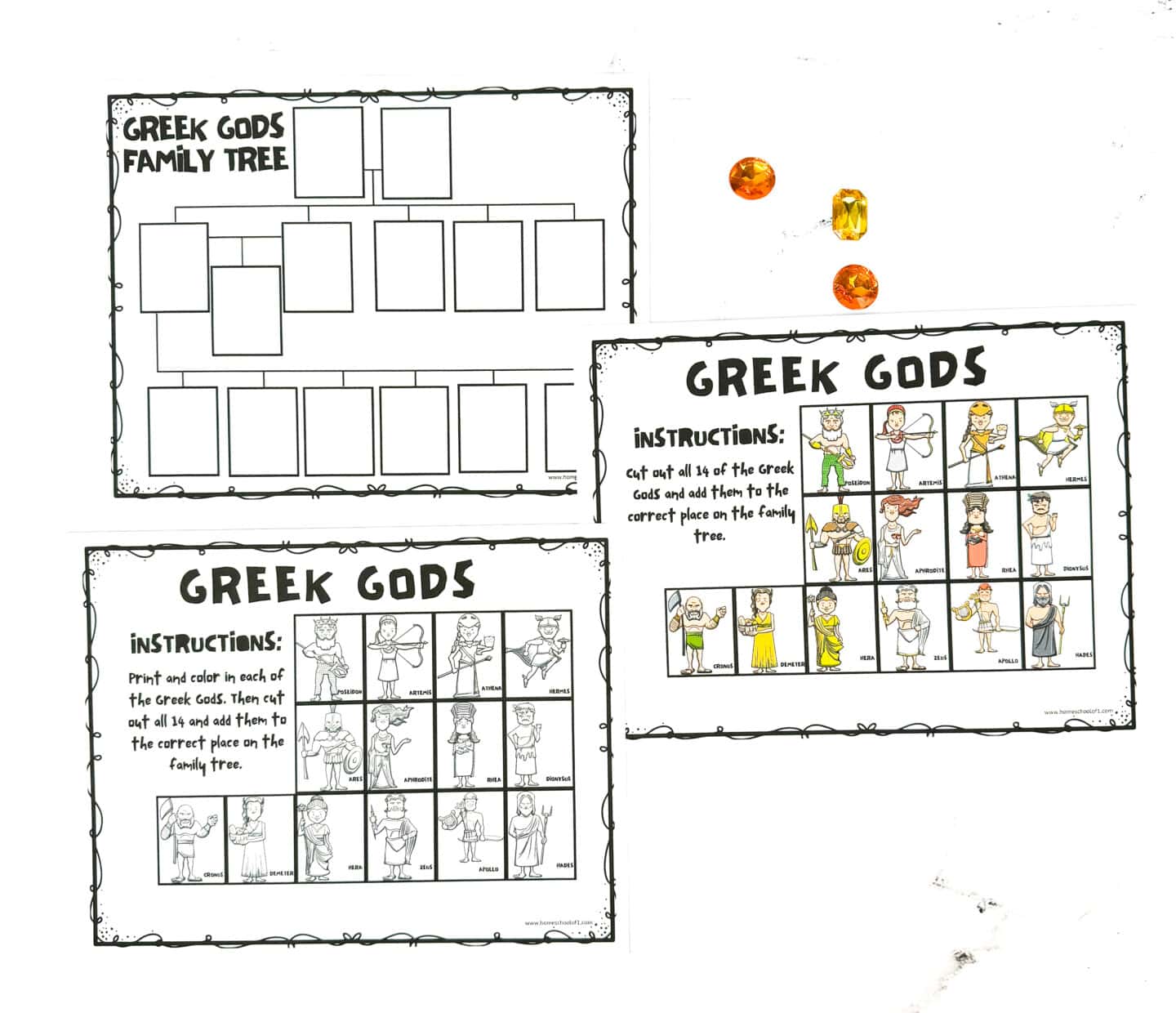 greek gods family tree worksheet and images to print out and add in the correct place on the blank timeline