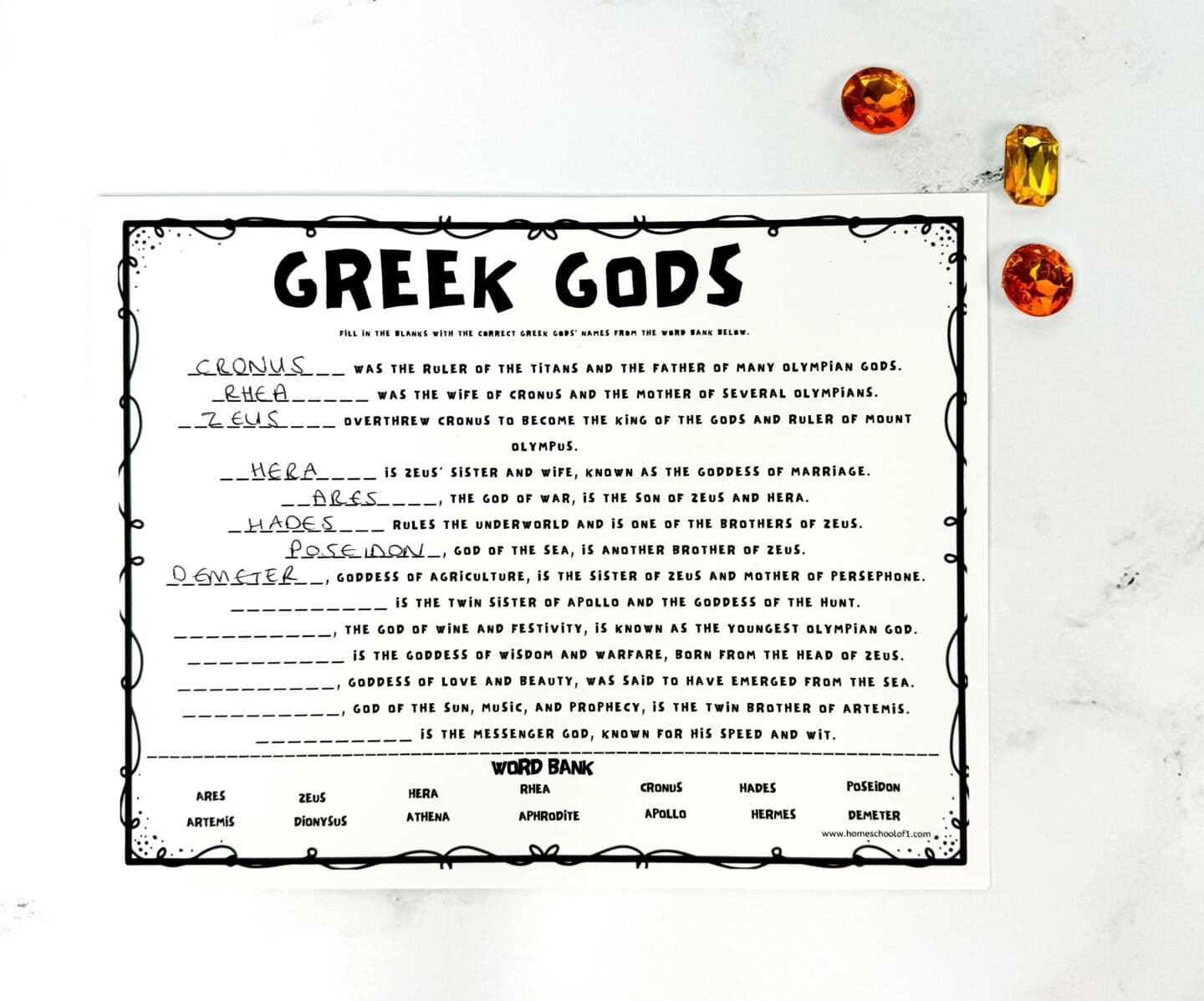 greek gods family tree fill in the blank worksheet. 