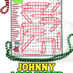 Colorful Johnny Appleseed word search printable featuring themed words like "orchard," "explorer," and "planting" in a fun activity sheet.