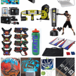 Sports gifts for boys including Spikeball, laser tag, air hockey, arcade hoops, and a custom water bottle.