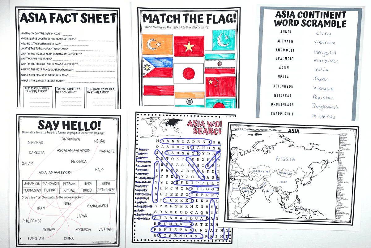 Asia Worksheets (Free Printable Geography Activities)