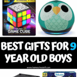 Best gift ideas for 9 year old boys featuring a red light-up basketball, 3D printing pen, electronic money safe, Marvel Guess in 10 game, and owl Echo Dot.