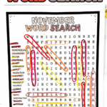 Free printable November word search featuring cozy fall words like bonfire, apple, and scarf, great for kids or classrooms.